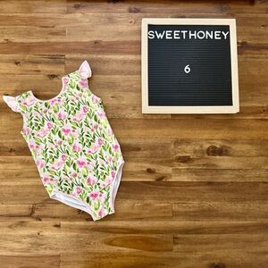 SweetHoney Girls Leotard Shimmy Floral Pink Green 6 Spring Gymnastics Scoop Back